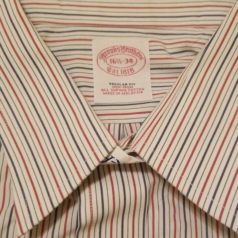Brooks Brothers red white blue shirt 16.5 34 strpe